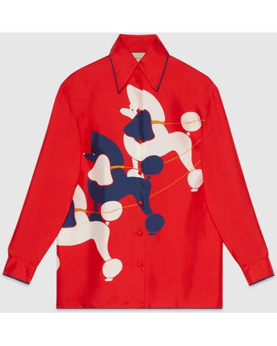 Gucci Silk Shirt With Dog Print - Red