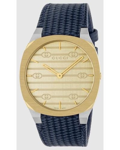 Gucci 18k Gold-plated Stainless Steel & Leather Strap Watch - Blue