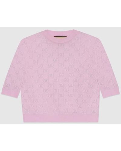 Gucci Viscose Blend Top With GG Intarsia - Pink