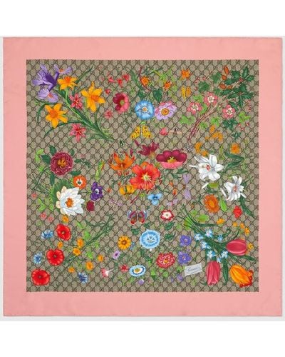 Gucci GG Flora Print Silk Scarf - Multicolor