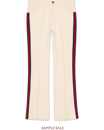 Gucci Denim Flare Trousers With Web - Natural