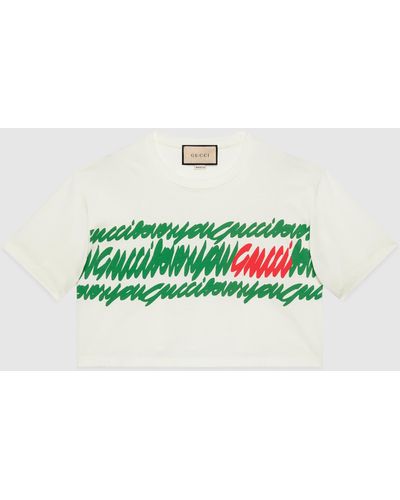 Gucci Cotton Jersey Printed Cropped T-shirt - Green