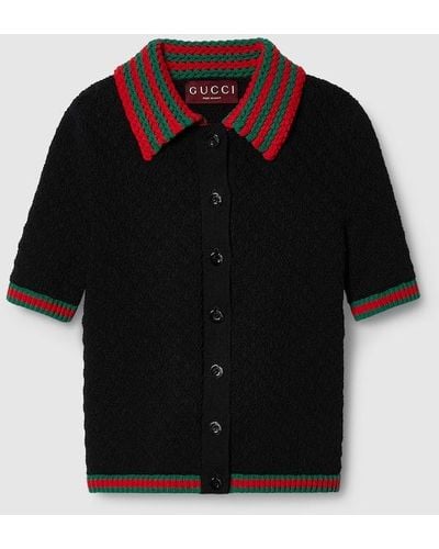 Gucci Cotton Lace Polo With Web - Black