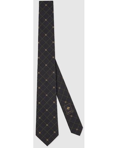 Gucci Double G And Check Silk Jacquard Tie - Black