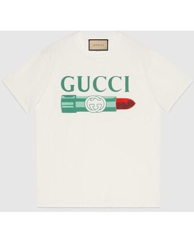 Gucci Lipstick Print Print Cotton T-shirt - White