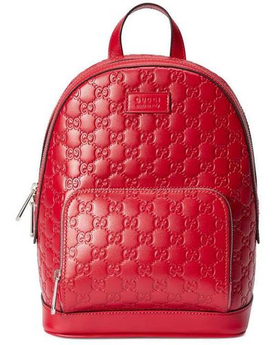 Gucci Signature Leather Backpack - Red