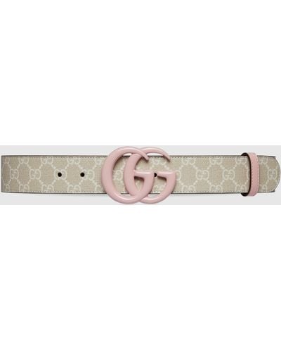 GUCCI: leather belt with double G - Pink  Gucci belt 4327071OY0G online at