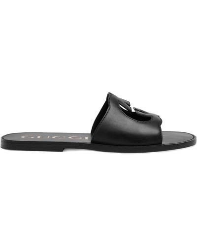Gucci Interlocking G Slide Sandals - Black