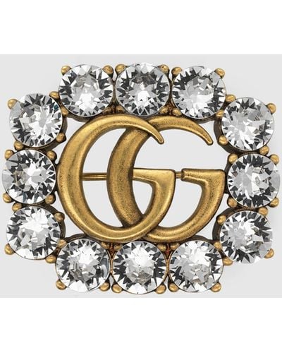 Gucci ダブルg クリスタル フラワー ブローチ, ゴールド, ゴールド