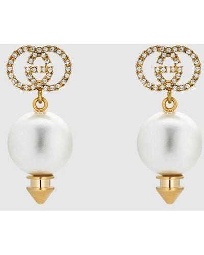Gucci Interlocking G Earrings With Pearl - Metallic