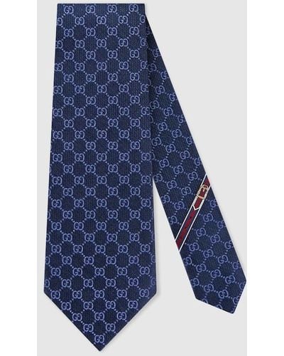 Gucci GG Pattern Silk Tie - Blue