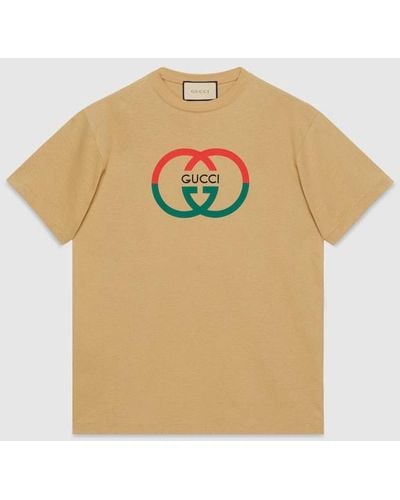 Gucci Logo-print Ribbed-trim Cotton-jersey T-shirt - Natural