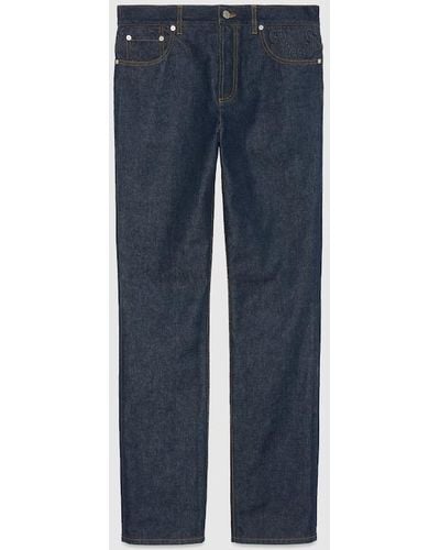 Gucci Denim Pants With GG Embossed Detail - Blue