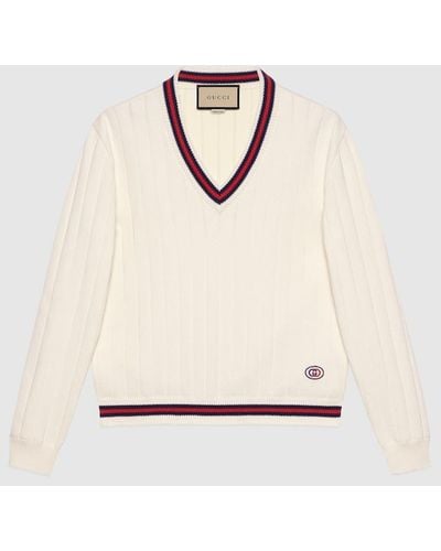 Gucci Web-stripe V-neck Sweater - White