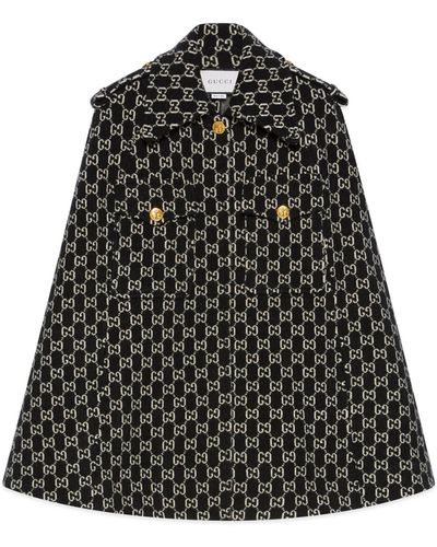 Gucci Felted Wool Cape With GG Jacquard - Black