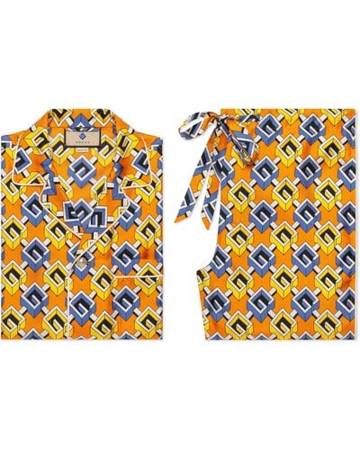 Gucci Silk Geometric G Print Pajama Set - Multicolor