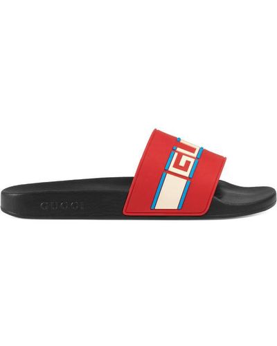 Gucci Logo Pursuit Slides - Red