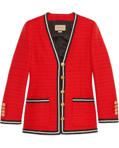 Gucci Wool Jacket With Braided Ribbon Trim - Red
