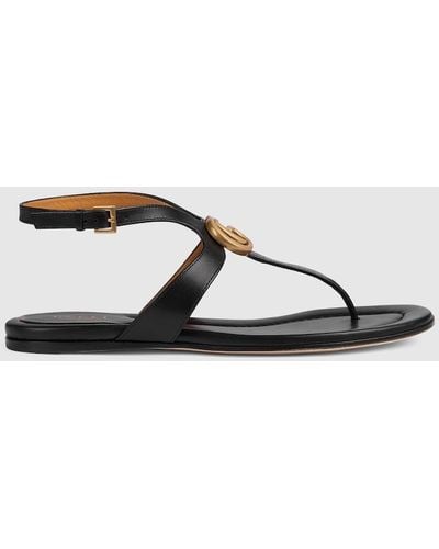 Gucci Gg Marmont Leather Sandals - Black