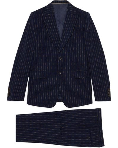 Gucci Horsebit Striped Wool Formal Suit - Blue