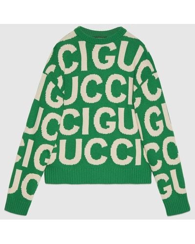 Gucci Logo-intarsia Relaxed-fit Wool-knit Sweater - Green