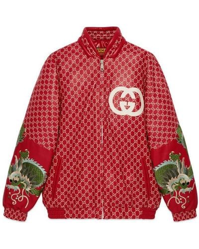 Gucci -dapper Dan GG Leather Bomber - Red