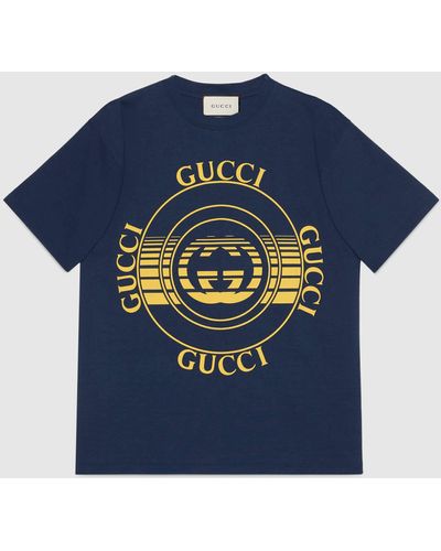 Gucci 【公式】 (グッチ) ディスク プリント オーバーサイズ Tシャツダークブルー コットンジャージーブルー