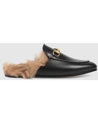 Gucci Princetown Fur-lined Leather Mule - Black