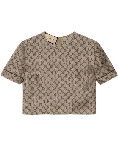 Gucci GG Supreme Print Silk Top - Grey