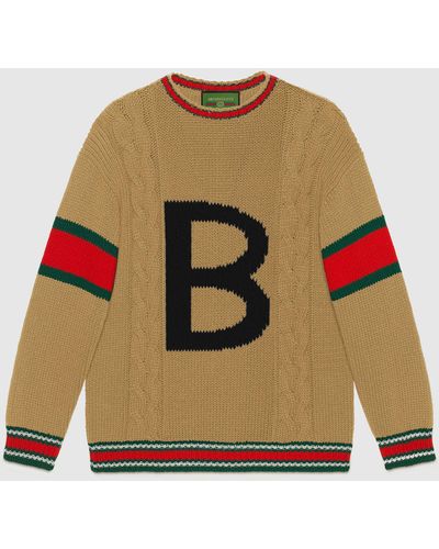 Gucci グッチ公式diy ユニセックス ウール セーターキャメルにブラックのアルファベットcolor_descriptionウェア - マルチカラー