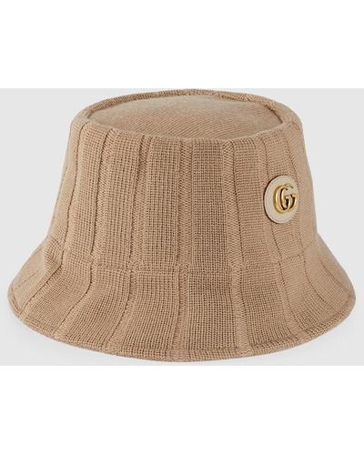 Gucci Wool Hat With Double G - Natural