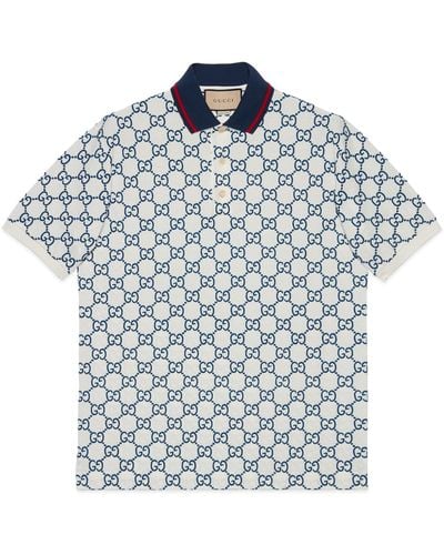 Gucci Monogram Contrast-collar Stretch-cotton Piqué Polo Shirt - Blue