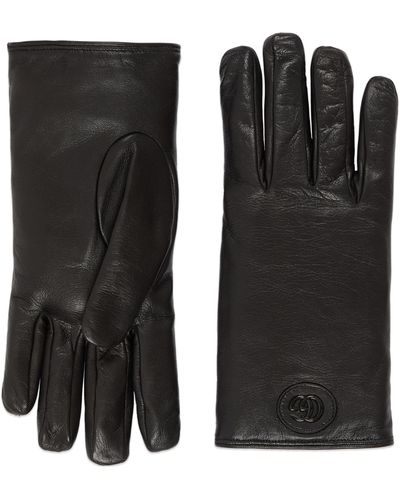 Gucci Leather Gloves With Double G - Black