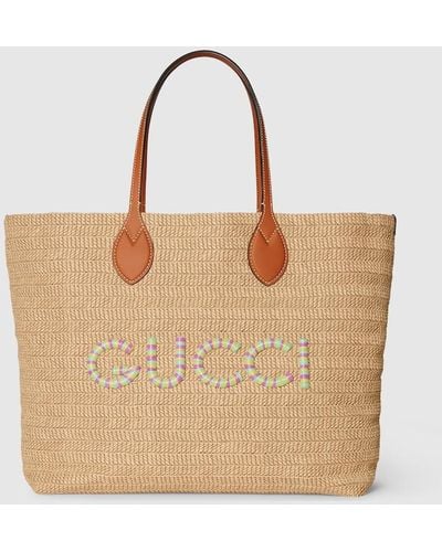 Gucci Medium Tote Bag With Patch - Natural