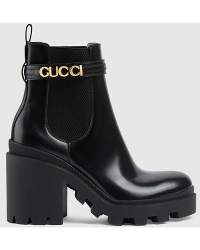 Gucci Ankle Boot With Logo - Black