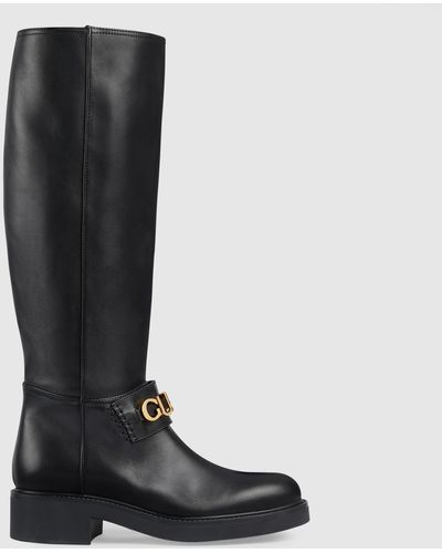 Gucci Brown Leather Horsebit Knee High Riding Boots