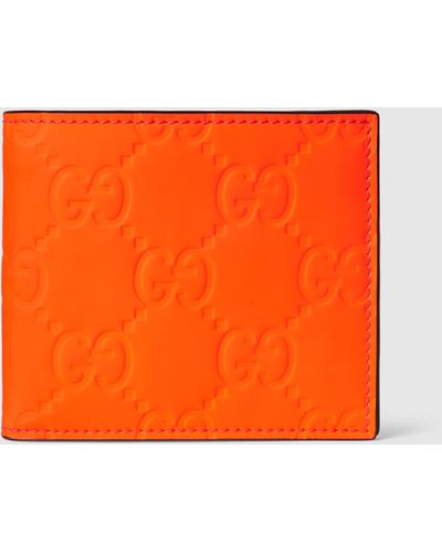 Gucci GG ラバーエフェクト 二つ折りウォレット, オレンジ, Leather