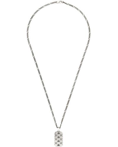 Gucci gg And Bee Engraved Pendant Necklace - Metallic