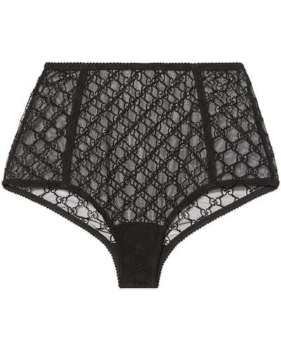 Gucci GG Embroidered Tulle Briefs - Black