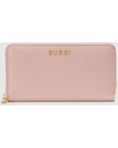 Gucci Zip Around Wallet With Script - Pink