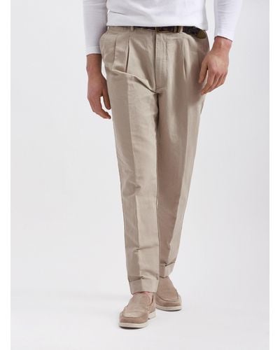 Gutteridge Pantalones de lino y algodón de doble pinza - Neutro
