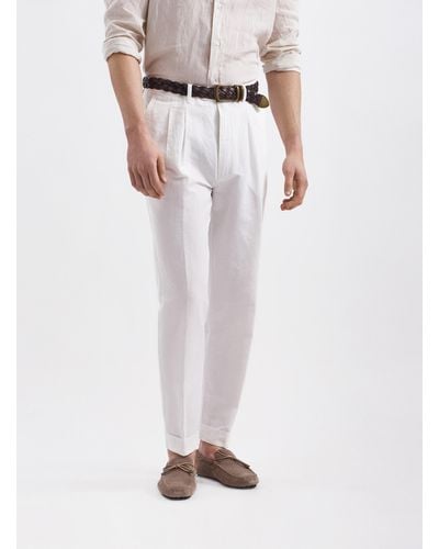 Gutteridge Pantalones de lino y algodón de doble pinza - Blanco
