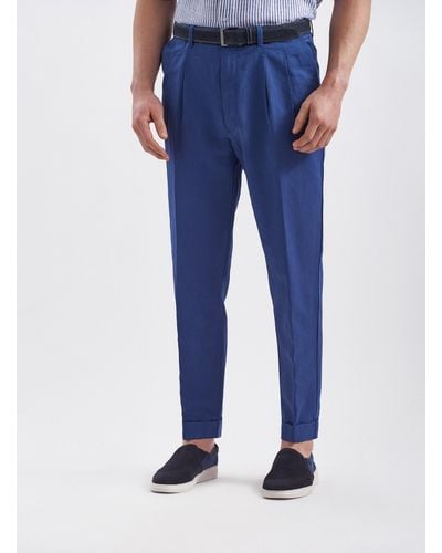 Gutteridge Pantalones con pinzas de lino y algodón - Azul