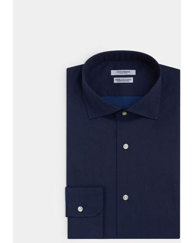 Gutteridge Camicia collo francese semiaperto in twill di cotone - Blu