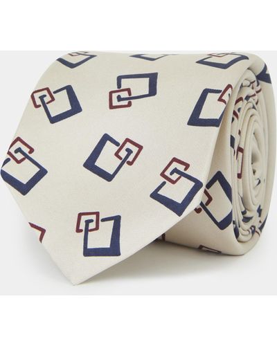 Gutteridge Corbata de seda con estampado geométrico - Blanco