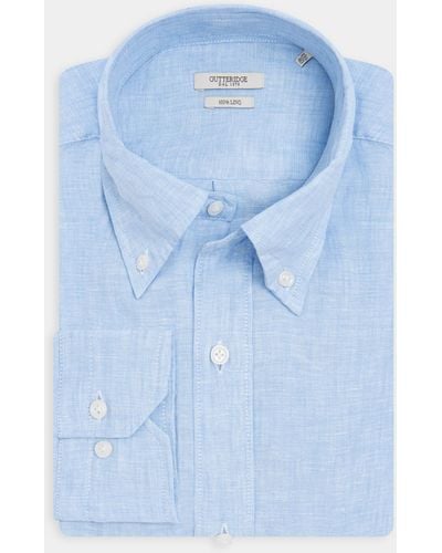 Gutteridge Camisa de lino puro con cuello abotonado - Azul