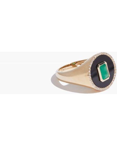 Samira 13 Emerald Bezel Onyx Diamond Outline Signet Ring - Multicolor