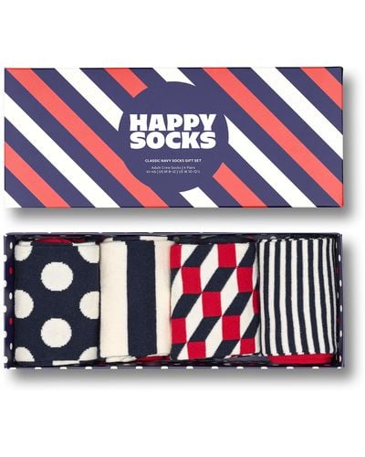 Happy Socks 4er Pack Classic Navy Crew Geschenkset - Blau