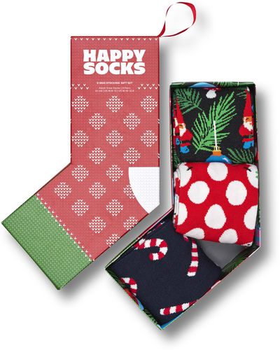 Happy Socks 3er Pack X-Mas Stocking Crew Geschenkset - Rot