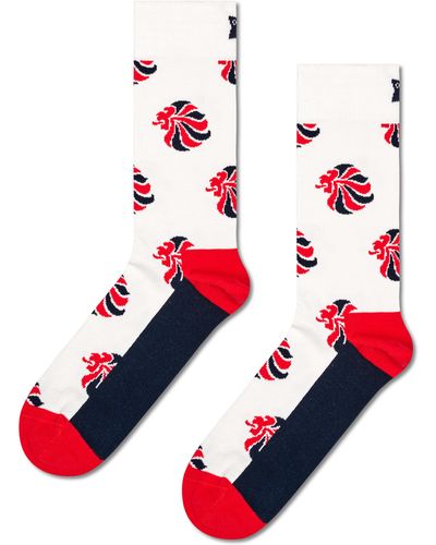 Happy Socks Weiße Team GB Stolz der Löwe Crew Socken - Rot